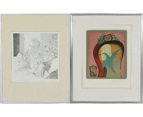 Mikhail Chemiakin/Abstract Portrait with Fruit and Dove/signed in pencil and numbered 100/300/print, 35.5cm x 30cm/and Whitne
