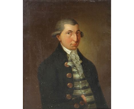 Early 19th Century Continental School/Gottlieb Friedrick Weis/wearing a wig, lace jabot, green striped waistcoat and blue jac