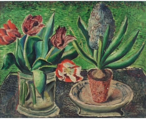Christopher Wood (British 1901-1930)/Tulips and Hyacinths/dated 1926 to label verso/oil on canvas mounted on board, 43.25cm x