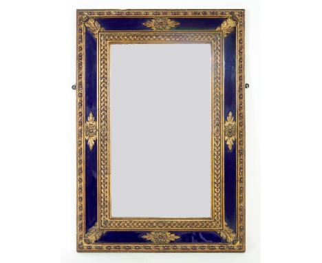A 19th Century wall mirror in a gilt plaster frame with blue glass surround, 84cm x 50cm Condition Report: Original gilding r
