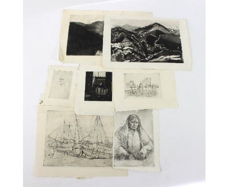 Barbara Dorf (1933-2016)/Ships at Harbour/etching, 29cm x 38cm and six other etchings, various