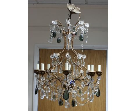 A gilt metal and cut glass eight-branch chandelier, 90cm x 70cm