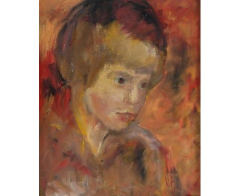 20th Century English School (Manner of Victor Pasmore)/Portrait of a Girl/initialled VP/oil on canvas board, 40cm x 32cm Cond