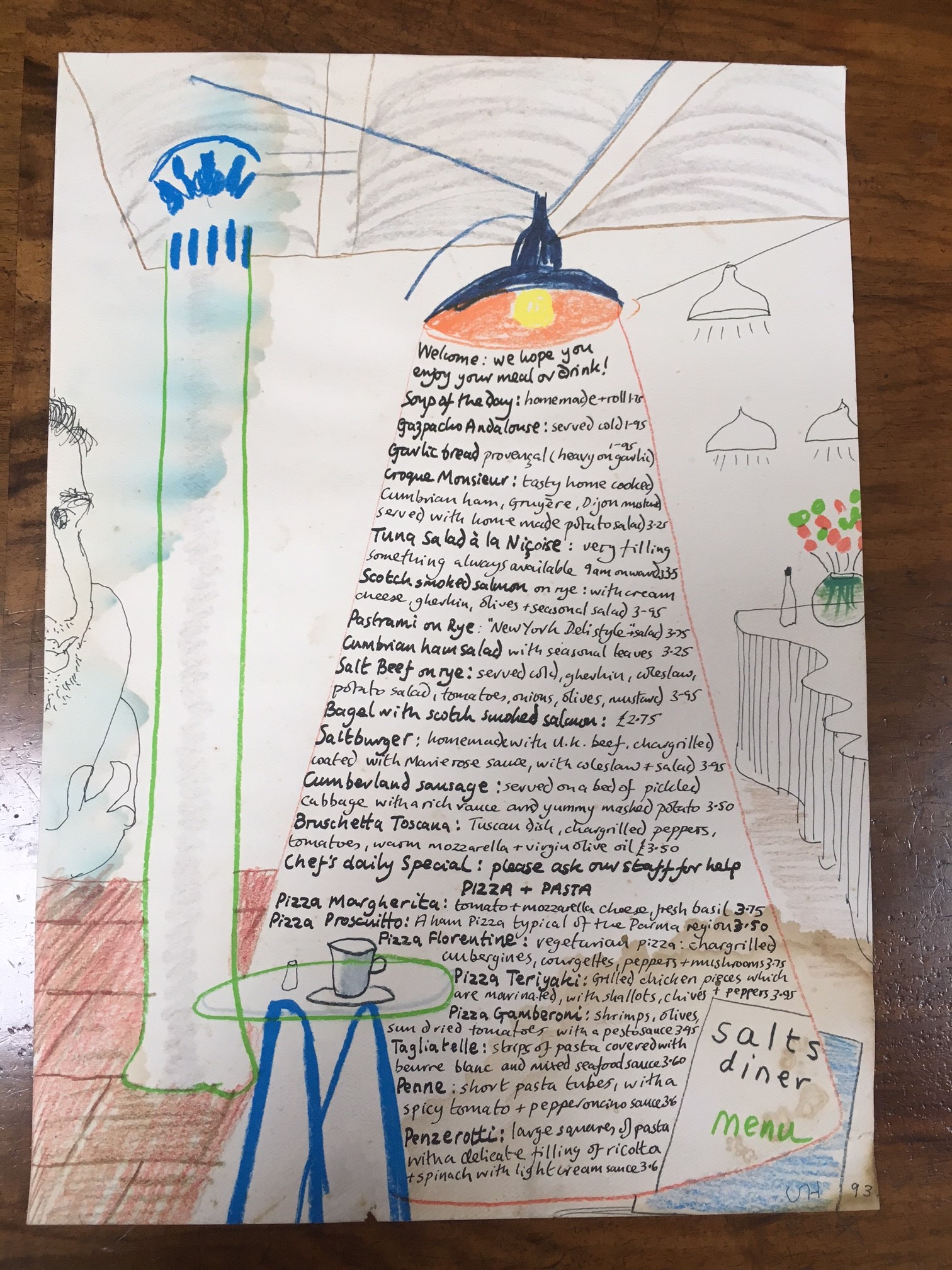 David Hockney/Saltaire Mill's 'Salts Diner Menu' circa 1993/print, 42cm