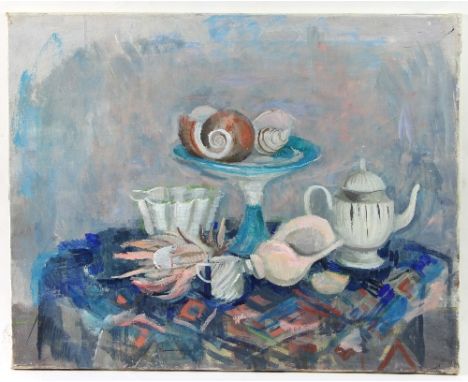 Barbara Dorf (1933-2016)/Still Life with Tazza, Shells and Teapot/oil on canvas, 50.5cm x 64cm