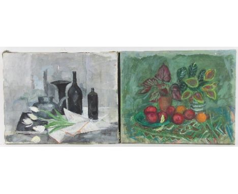Barbara Dorf (1933-2016)/Still Life with Bunch of Tulips, Teapot and Vases/oil on canvas, 41cm x 51cm and/Still Life with Vas