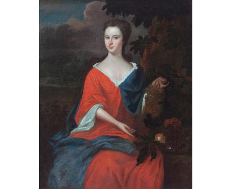 Manner of Sir John Baptist de Medina (1659-1710)/Portrait of a Lady in Red/oil on canvas, 122cm x 101.5cm/Provenance: Label v