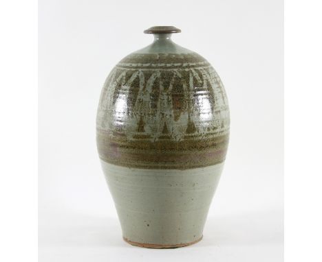 Alan Ashpool: a large stoneware studio pottery lamp base with stylised oxide decoration to body, 47cm high Condition Report: 