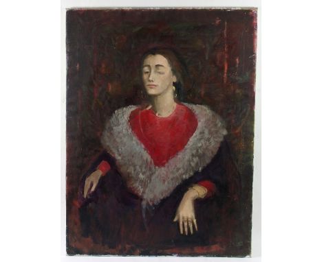 Barbara Dorf (1933-2016)/Portrait of a Lady/wearing a fur-trimmed coat/oil on canvas, 101.5cm x 76.5cm/see illustration