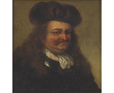 Follower of Frans Van Mieris the Elder (Dutch 1635-1681)/Portrait of a Gentleman/half length wearing a brown hat and coat/oil