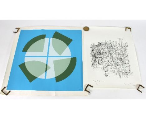 Gaye (British, 20th Century)/Blue Abstract/signed/lithograph, 75cm x 75cm and/Raymond Morris/New York City, 1987/signed and n