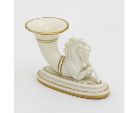 A Kerr & Binns Worcester porcelain hippocampus cornucopia vase with gilt border, 8.5cm high Condition Report: Lot 978:Slight 