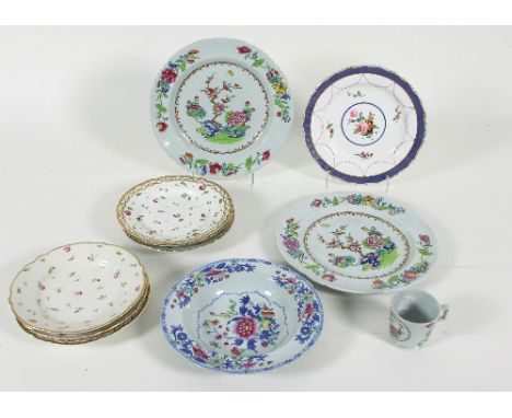 A small group of Spode porcelain, including six side plates, various, with flower spray decoration and gilt borders, 18cm dia