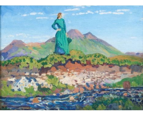 James Dickson Innes (British 1887-1914)/Tan-y-Grisiau:The Green Dress (Arenig)/oil on wood panel, 29.75cm x 39.25cm/Provenanc