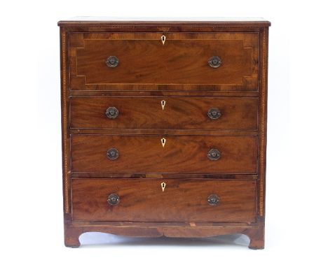 An early 19th Century mahogany secretaire chest with fitted top drawer and three graduated drawers beneath, on bracket feet, 