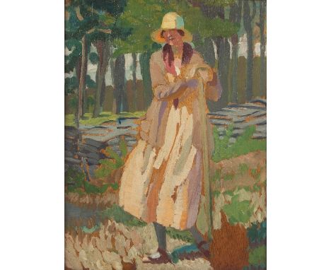 Derwent Lees (British 1885-1931)/Lyndra in the Woods/oil on panel, 39.25cm x 29.25cm/Provenance: M V B Hill /Esq. and thence 