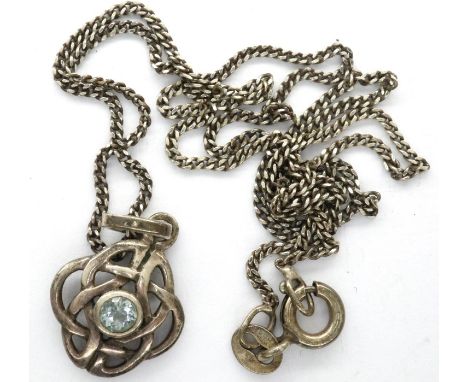 925 silver Celtic pendant with central stone on a 925 silver chain, chain L: 40 cm, 3g. P&amp;P Group 1 (£14+VAT for the firs