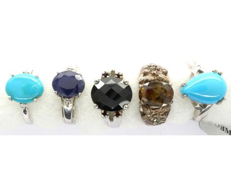 Five 925 silver rings, sizes M-O. P&amp;P Group 1 (£14+VAT for the first lot and £1+VAT for subsequent lots) 