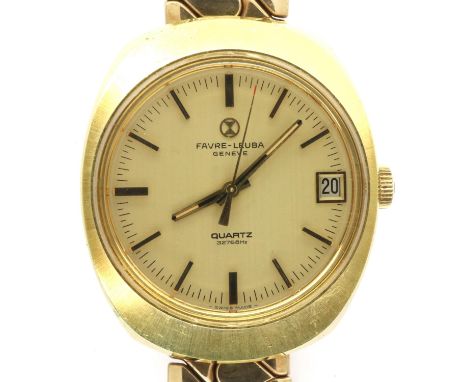 Favre-Leuba: quartz boxed wristwatch on a gold plated expanding bracelet, requires battery. P&amp;P Group 1 (£14+VAT for the 