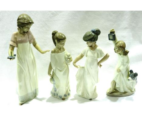 Four Nao figurines, largest H: 27 cm, no chips or cracks. P&amp;P Group 3 (£25+VAT for the first lot and £5+VAT for subsequen