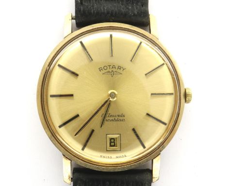 Rotary: gents 9ct gold wristwatch on a leather strap, working at lotting. P&amp;P Group 1 (£14+VAT for the first lot and £1+V