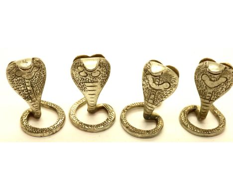 Four silver plated snake menu holders, H: 40 mm. P&amp;P Group 1 (£14+VAT for the first lot and £1+VAT for subsequent lots) 