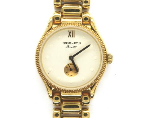 Solvil et Titus: Roma 1887 gents wristwatch with subsidiary seconds dial, on a gold plated bracelet, working at lotting. P&am