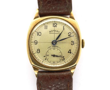 Rotary: gents 9ct gold Super Sports wristwatch on a leather strap, working at lotting. P&amp;P Group 1 (£14+VAT for the first