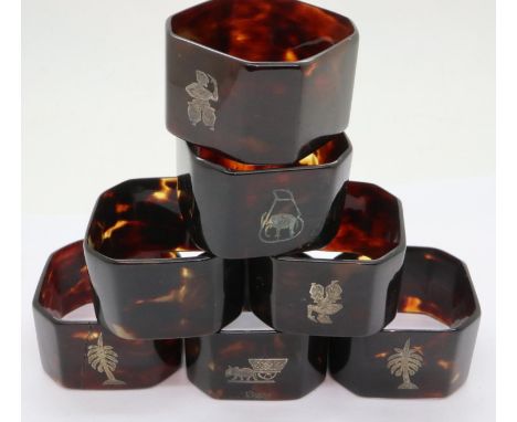 Six silver inlay bakelite octagonal napkin rings. P&amp;P Group 1 (£14+VAT for the first lot and £1+VAT for subsequent lots) 