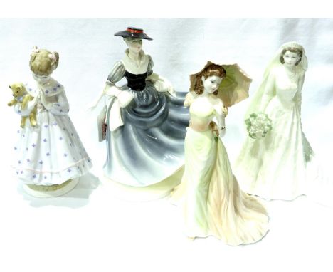 Three Coalport figurines including a Limited Edition The Queen figurine, 3271/7500 and a Limited Edition Royal Worcester figu