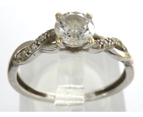 9ct white gold solitaire ring set with CZ stones, size M, 1.5g. P&amp;P Group 1 (£14+VAT for the first lot and £1+VAT for sub