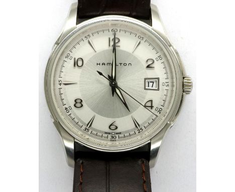 Hamilton: gents Jazz Master quartz wristwatch on a brown leather strap, requires battery, boxed. P&amp;P Group 1 (£14+VAT for