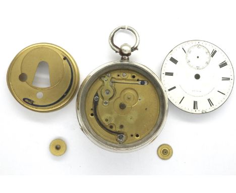 Hallmarked silver pocket watch by M. Elam Northwich, Middlewich and Winsford, lacking glass and hands. P&amp;P Group 1 (£14+V