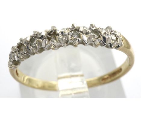 9ct gold ring set with seven diamonds, size N, 1.2g. P&amp;P Group 1 (£14+VAT for the first lot and £1+VAT for subsequent lot