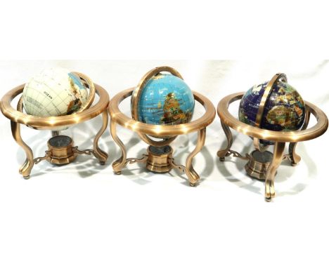 Three globes set with semi precious stones, D: 17 cm. P&amp;P Group 3 (£25+VAT for the first lot and £5+VAT for subsequent lo