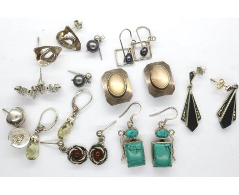 Ten pairs of 925 silver earrings including clip on earrings. P&amp;P Group 1 (£14+VAT for the first lot and £1+VAT for subseq