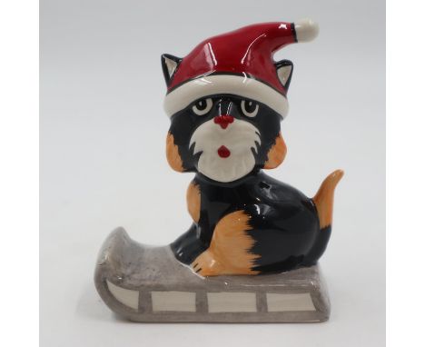 Lorna Bailey cat on sledge, no cracks or chips, H: 14 cm. UK P&amp;P Group 1 (£16+VAT for the first lot and £2+VAT for subseq