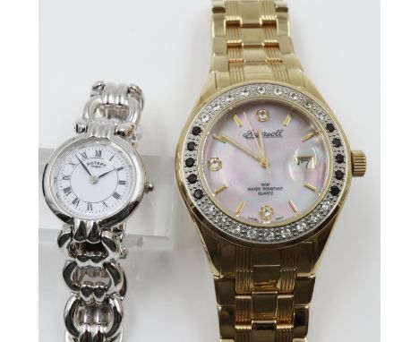 INGERSOLL: gents 100m quartz wristwatch, with mother of pearl dial, date aperture and stone set, with a 925 silver cased Rota