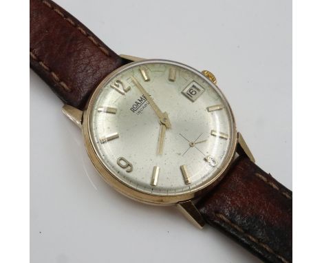 ROAMER: gents 9ct gold cased manual wind wristwatch with date aperture, working at lotting. UK P&amp;P Group 1 (£16+VAT for t