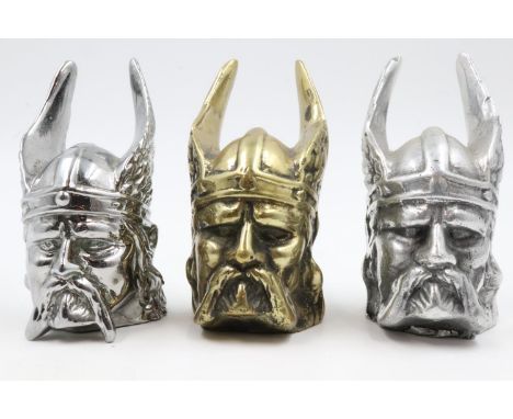 Trio of cast brass, aluminium and chromium-plated Rover Viking car mascots for Rover Light-six (1929-1936), each H: 10cm. UK 