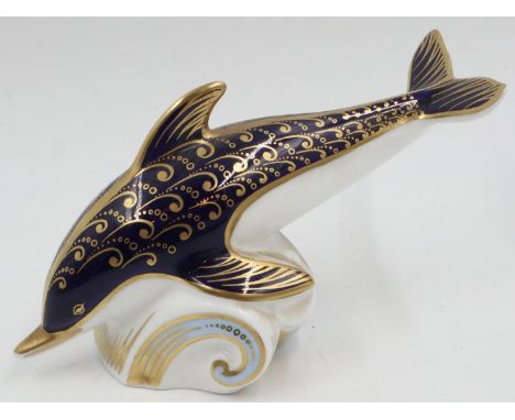 Royal Crown Derby dolphin paperweight with gold stopper, no cracks or chips. UK P&amp;P Group 2 (£20+VAT for the first lot an