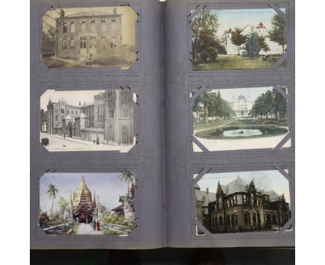 Art Nouveau post card album containing approx 400 vintage postcards of mixed interest. UK P&amp;P Group 2 (£20+VAT for the fi