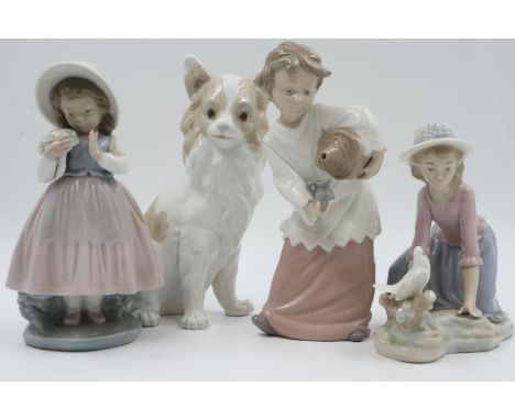 Three Nao figurines and a seated dog (second). UK P&amp;P Group 3 (£30+VAT for the first lot and £8+VAT for subsequent lots) 