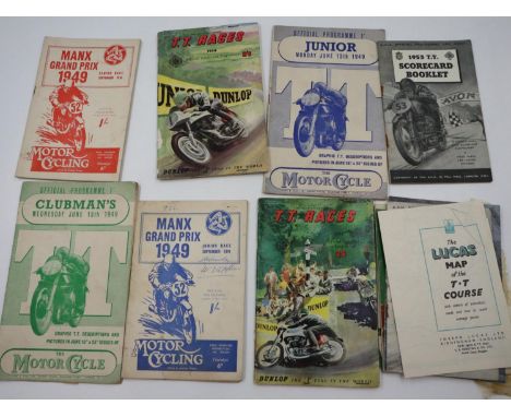 Collection of vintage Manx TT moter cycle racing programmes, 1949 - 1950s. UK P&amp;P Group 1 (£16+VAT for the first lot and 