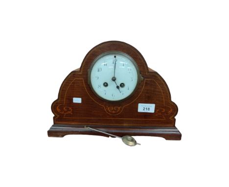 EDWARDIAN INLAID MANTLE CLOCK AND PENDULUM 