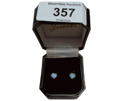 PAIR OF SILVER OPAL HEART EARRINGS 