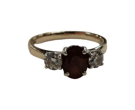 9 CARAT GOLD 3 STONE DIAMOND AND RUBY RING 