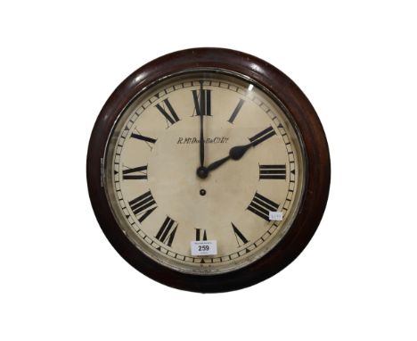 ANTIQUE SCHOOL CLOCK R MCDOWELL BELFAST, KEY AND PENDULUM IN BACK 