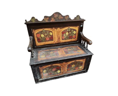 ORIGINAL ART NOUVEAU POKERWORK MONKS BENCH (WORMED) &amp; CONTENTS 