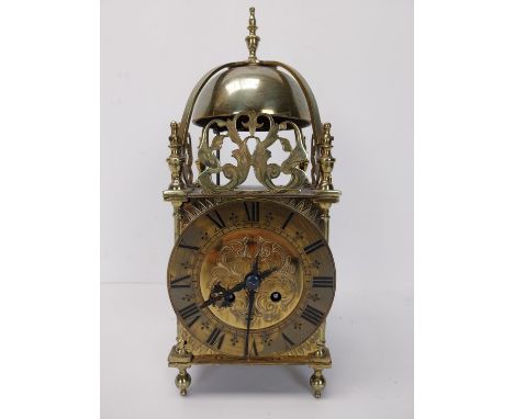 A mid 20th century Smith's brass lantern clock with an 8 day jewelled movement, stamped Smith's Clocks &amp; Watches Ltd. H.3